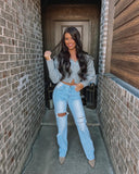 High Waisted Distressed Wide Leg Jeans