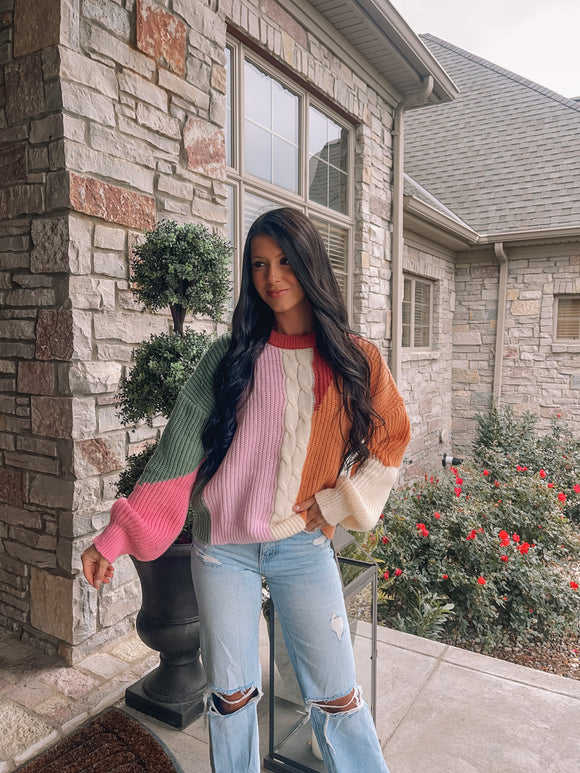 Berry Cozy Color Block Sweater