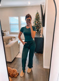 Ribbed Wide Leg Pants - Hunter Green