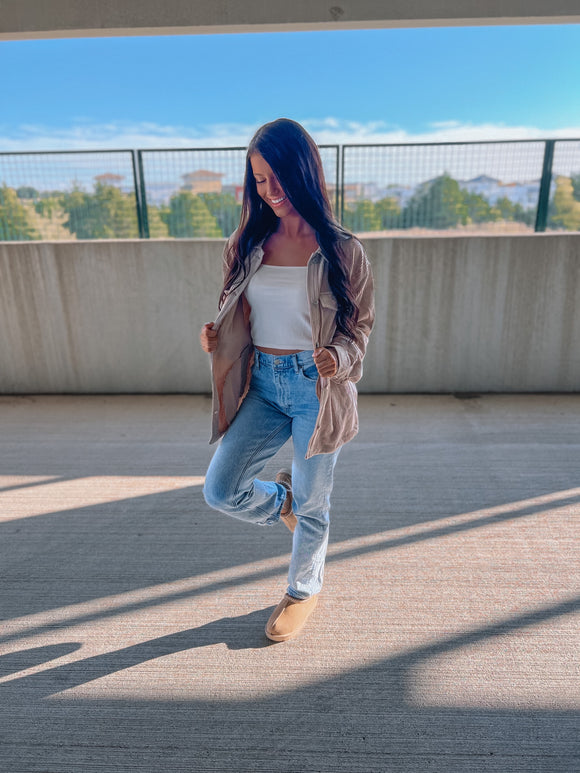 Mocha Latte Please Corduroy Shacket