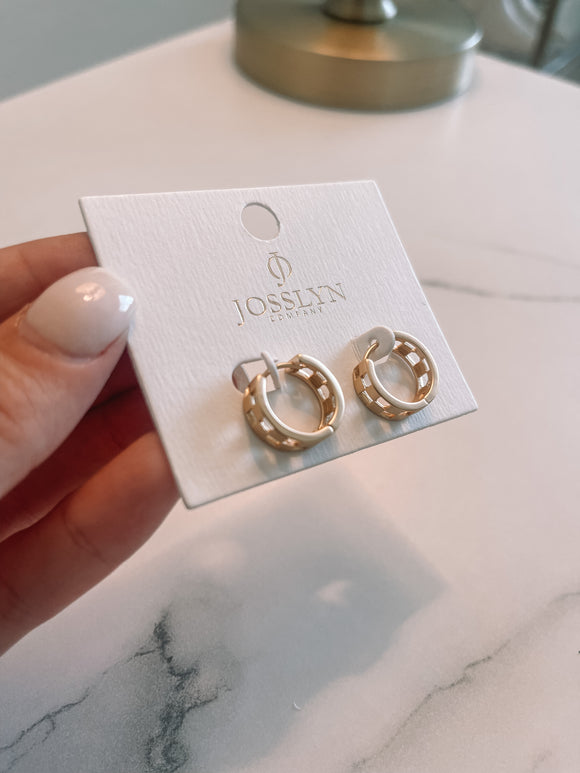Mini Cutout Checker Hoop Huggie Earrings