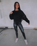 You're A Gem Rhinestone Fringe Sweatshirt - Black