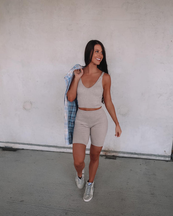 Live Laugh Lounge Seamless Ribbed Bike Shorts - Champagne