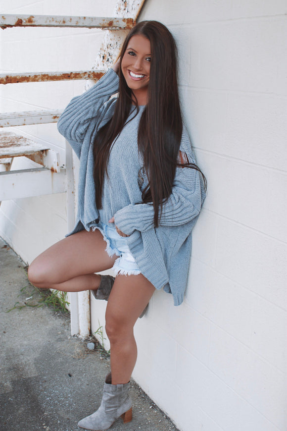 Fireside Slate Gray Distressed Hoodie Sweater