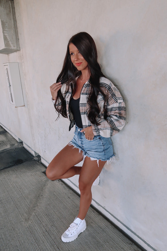 Falling Fast Cropped Plaid Shacket